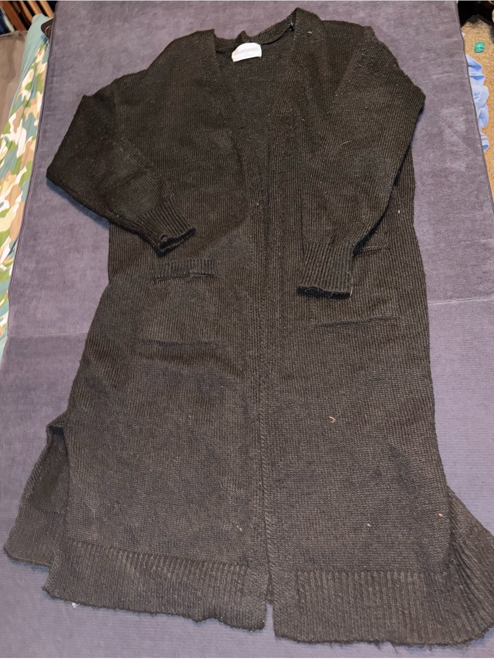 Women's Long Black Open-Front Cardigan